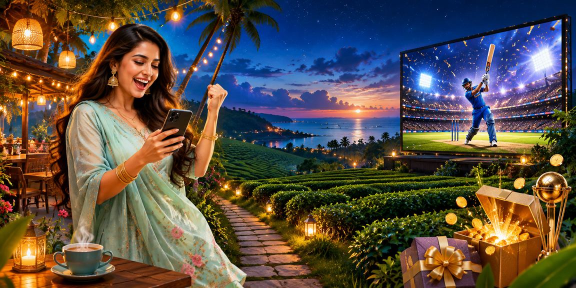 চা বাগানের পাশে ক্রিকেট বেটিং অডস দেখছেন একজন ব্যবহারকারী